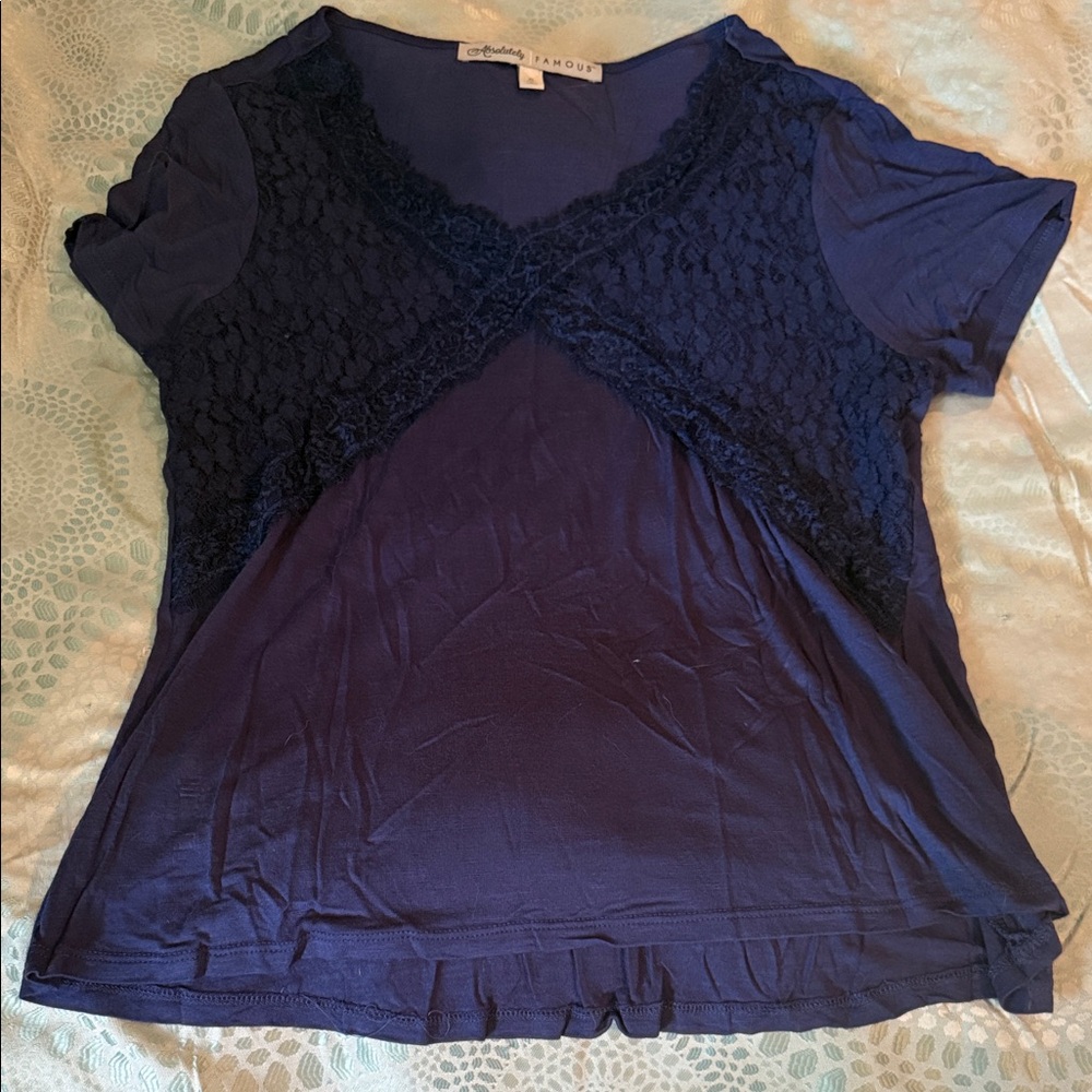 Absolutely Famous Navy Lace Blouse